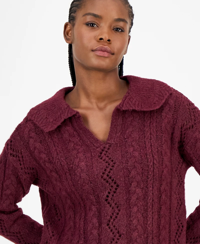 And Now This Women's Cable-Knit Pointelle Polo Sweater, Macy's Exclusive