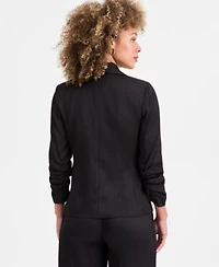 Tahari Asl Womens Crinkle Satin Faux Double Breasted Blazer Metallic Sleeveless Mock Neck Sweater Crinkle Satin Wide Leg Pants