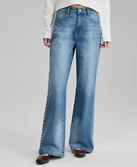 And Now This Women's High-Rise Faux-Pearl-Side Wide-Leg Jeans, Macy's Exclusive