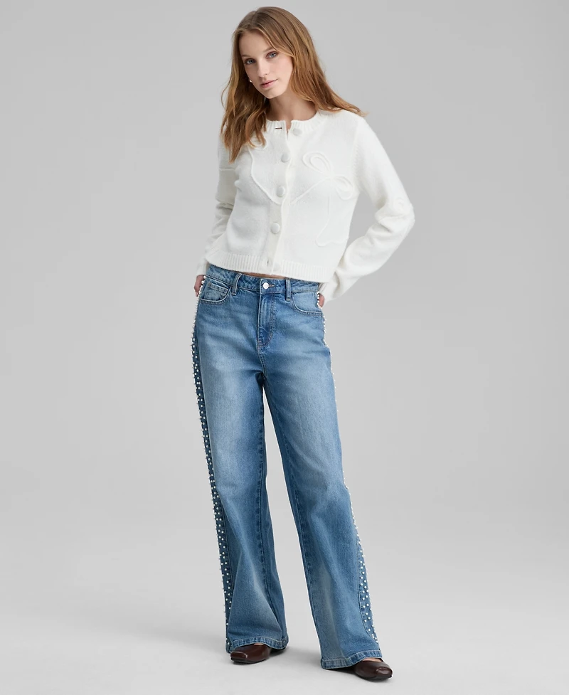 And Now This Women's Bow Embroidered Cropped Cardigan, Macy's Exclusive