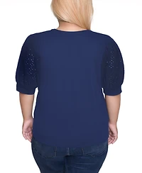 Ny Collection Plus Puff Elbow Sleeve Top