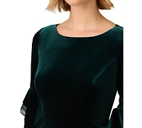 Adrianna Papell Women's Velvet Bell-Sleeve Mesh-Trim Dress