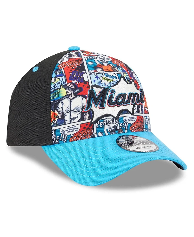 New Era Big Boys and Girls Black/Blue Miami Marlins 2025 Mlb Diamond Hero Edition A-Frame 9FORTY Adjustable Hat