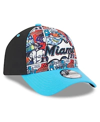New Era Big Boys and Girls Black/Blue Miami Marlins 2025 Mlb Diamond Hero Edition A-Frame 9FORTY Adjustable Hat
