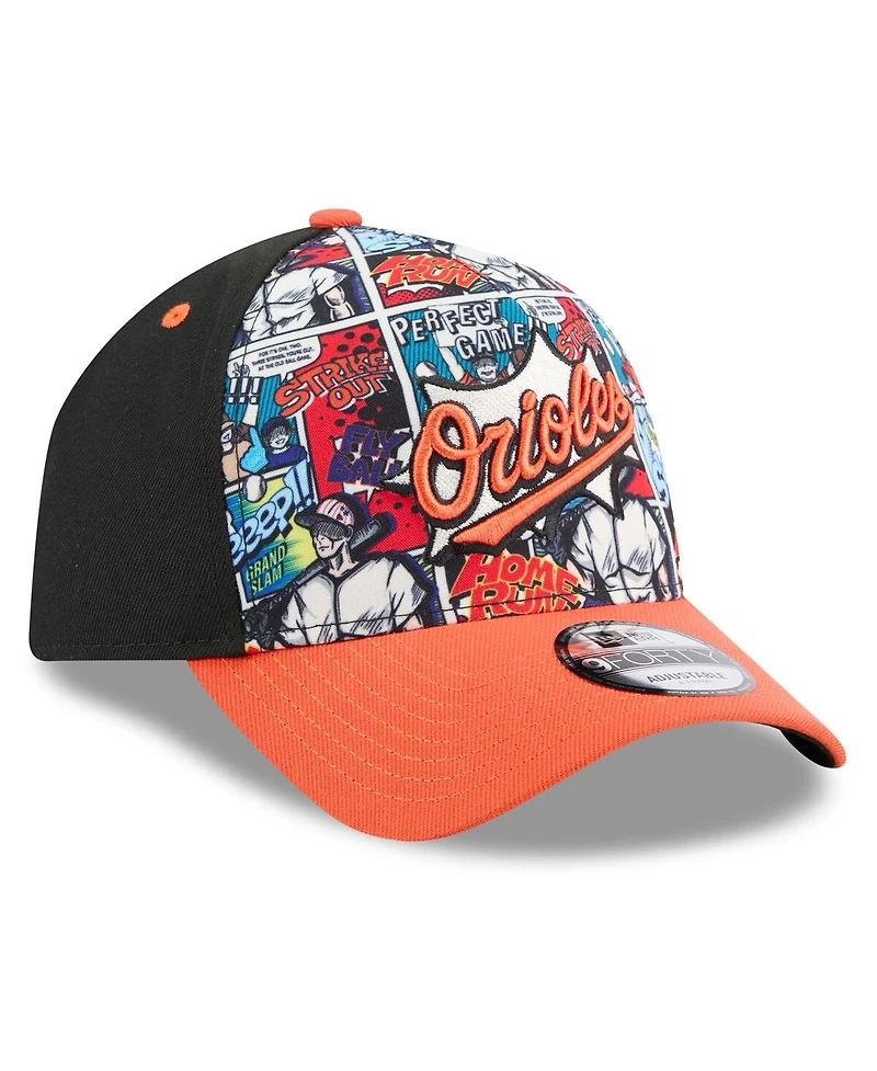New Era Big Boys and Girls Black/Orange Baltimore Orioles 2025 Mlb Diamond Hero Edition A-Frame 9FORTY Adjustable Hat