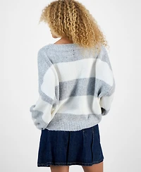 Hippie Rose Juniors' Slouchy Balloon-Sleeve Crewneck Sweater