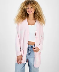 Hippie Rose Juniors' V-Neck Button Front Teddy Long Cardigan