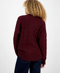 Hippie Rose Juniors' V-Neck Cable-Knit Sweater