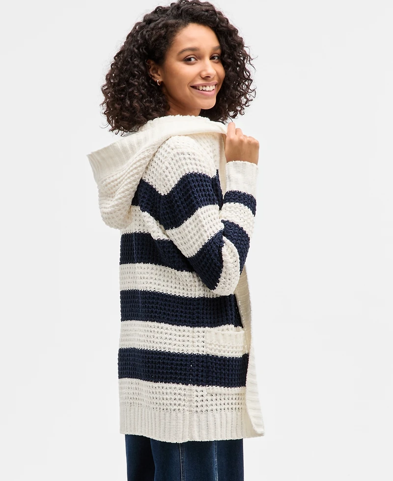 Madden Girl Juniors' Sherpa-Lined Striped Open Cardigan
