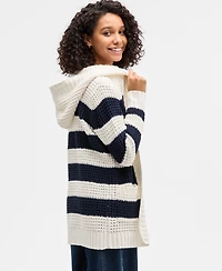 Madden Girl Juniors' Sherpa-Lined Striped Open Cardigan