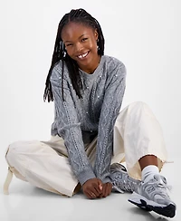 Madden Girl Juniors' Cable-Knit Faux-Pearl Crewneck Sweater
