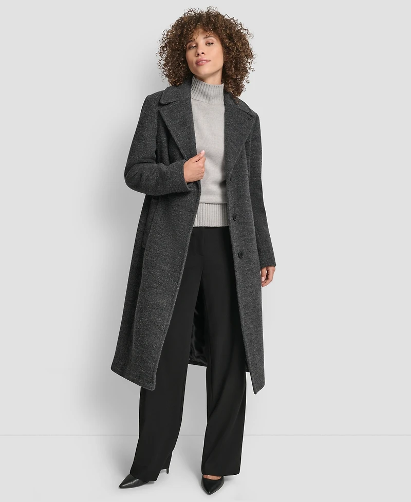 Dkny Women's Maxi Boucle Notch Collar Coat