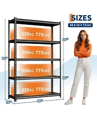gaomon 5-Tier Steel Garage Shelving Unit, 48"W x 16"D x 72"H, Adjustable Steel Utility Storage Rack with Metal Shelves, 770 Lbs/Shelf C