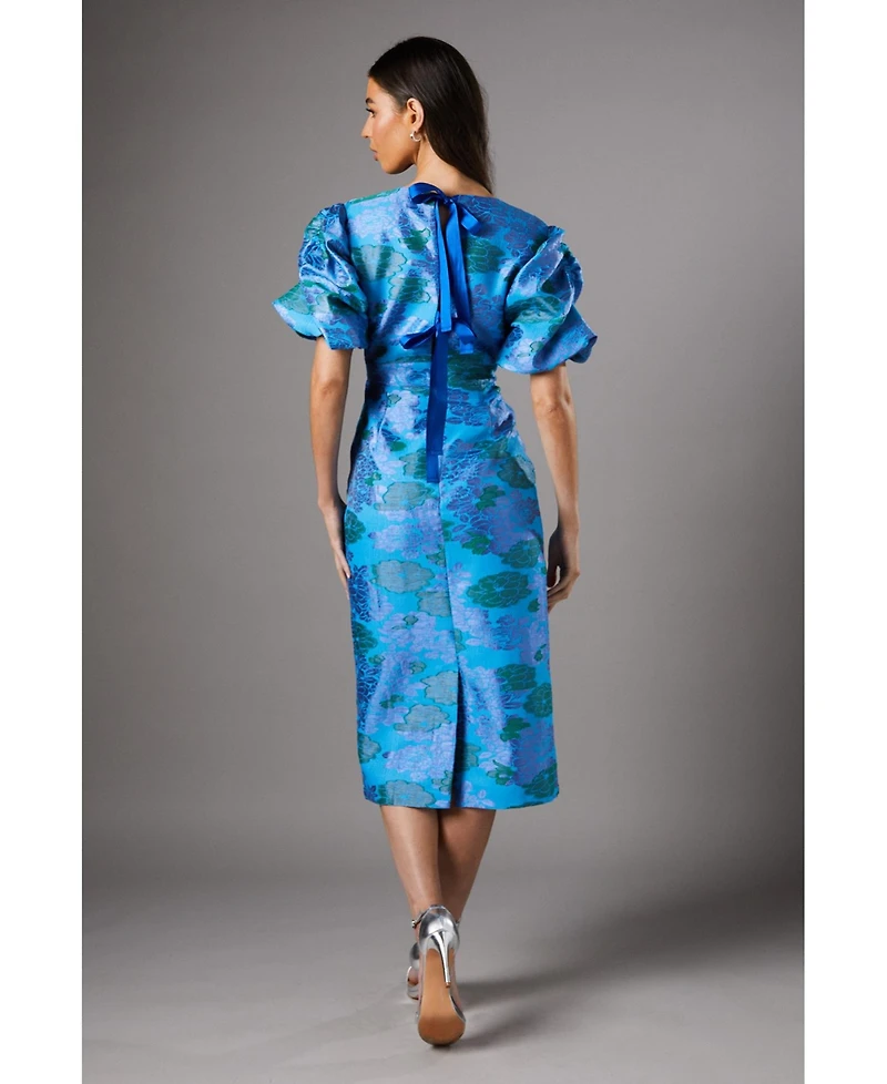 Coast Women's Jacquard Floral Puff Sleeve Midi Dress