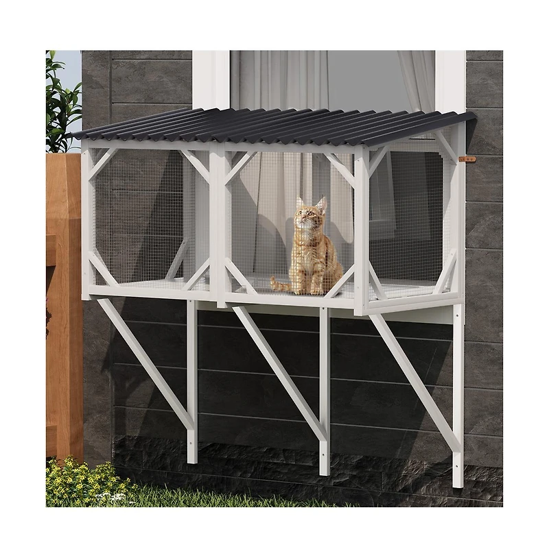 Zeus & Ruta 43.3" Outdoor Cat Window Box with Perch and Cover