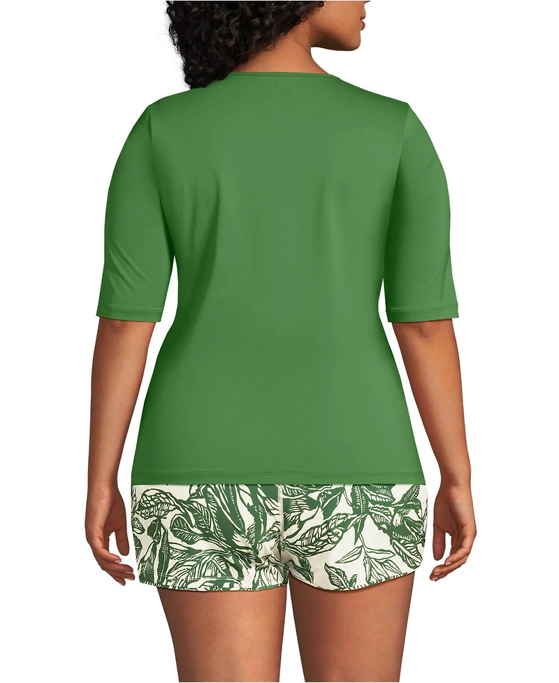Lands' End Women's Plus SunShade Upf 50 Elbow Sleeve Relaxed Rash Guard