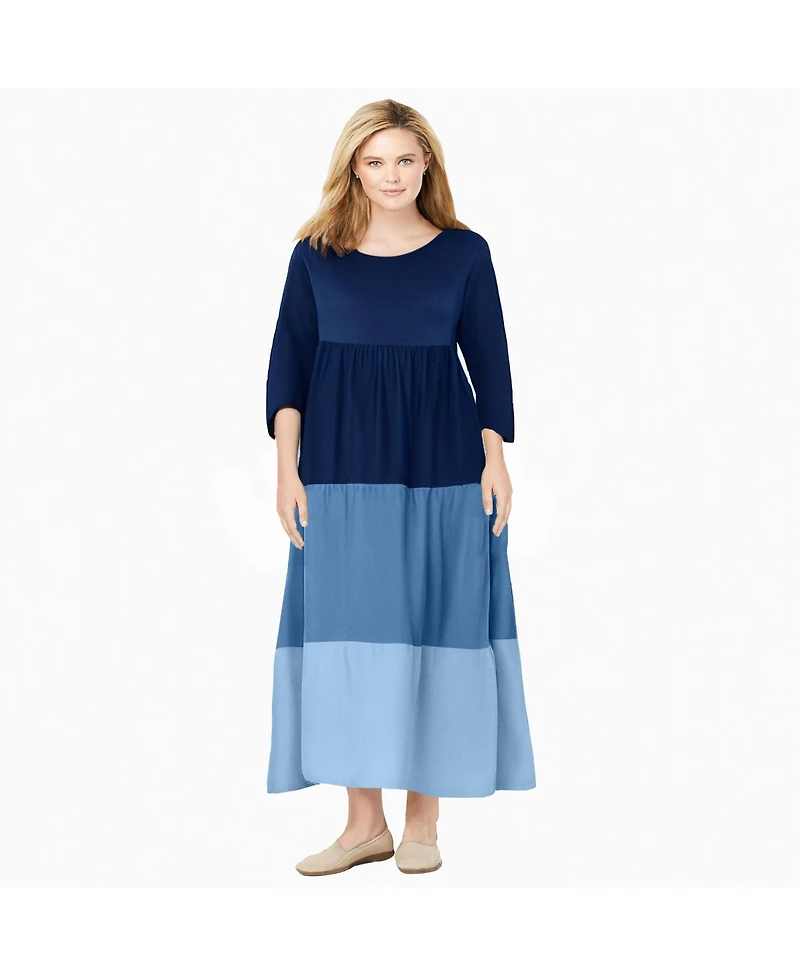 Woman Within Women's Colorblock Tiered Dress