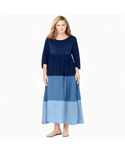 Woman Within Women's Colorblock Tiered Dress