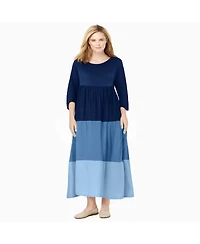 Woman Within Women's Colorblock Tiered Dress