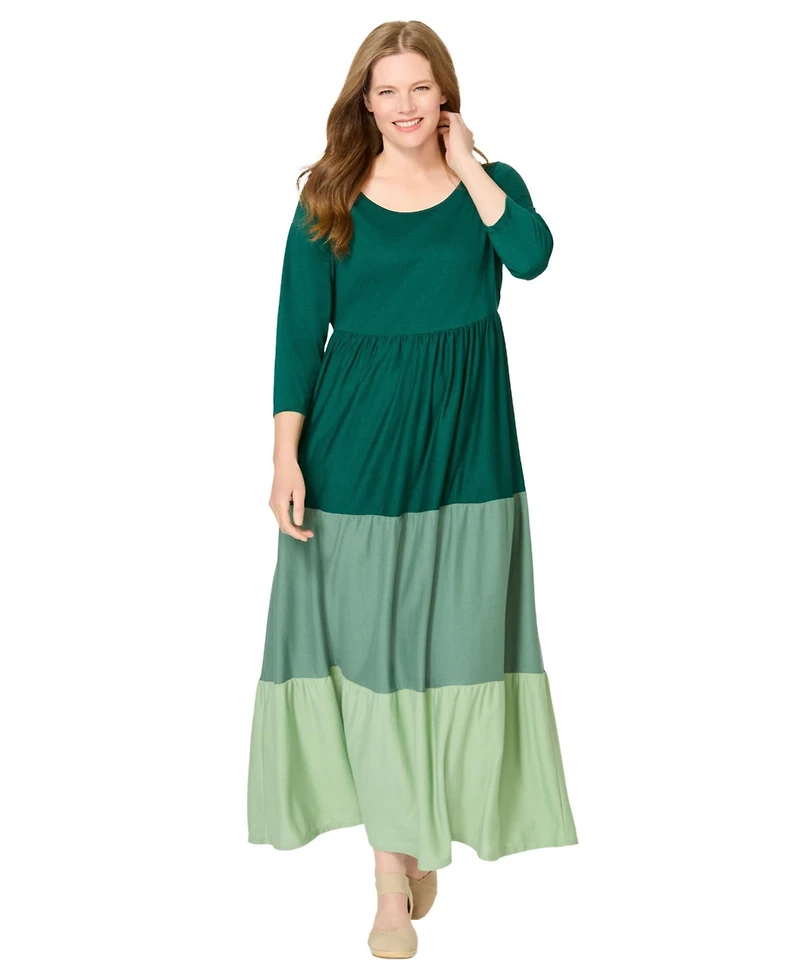 Woman Within Women's Colorblock Tiered Dress