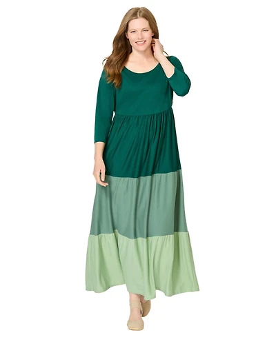 Woman Within Women's Colorblock Tiered Dress