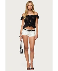 Edikted Women's Sheer Chiffon Ruffled Off Shoulder Top