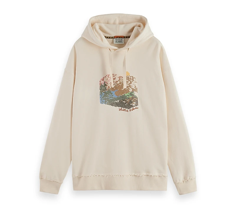Scotch & Soda Men's Loose Fit Embroidered Artwork Hoodie