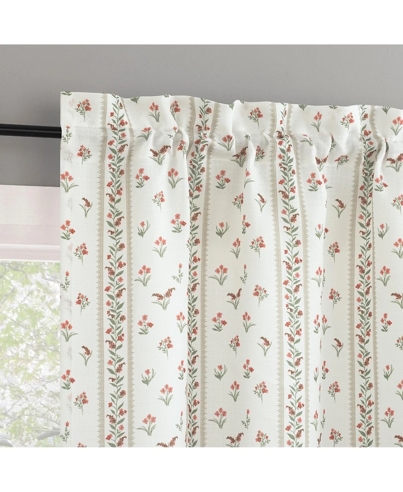 Ridgewood Floral Stripe Semi-Sheer Rod Pocket Kitchen Curtain Tier Pair