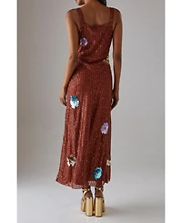 Warehouse Women's Hand Embellished Flower Burst Midi Dress