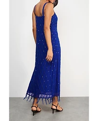 Warehouse Hand Embellished Fringe Hem Midi Dress