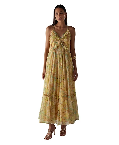 Warehouse Chiffon Ruffle Strappy Floaty Maxi Dres