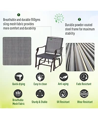 Flynama 3 Piece Outdoor Glider Chair with Coffee Table Bistro Set, 2 Patio Rocking Swing Chairs with Breathable Sling Fabric, Glass Tabletop, for Back