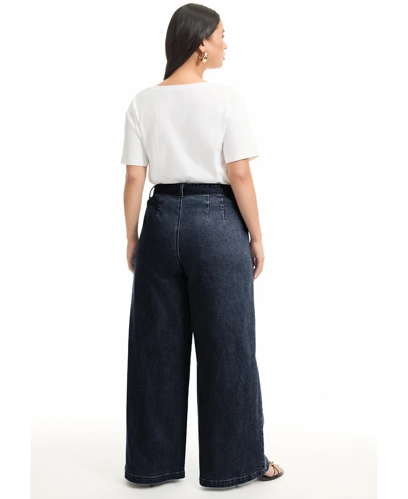 June + Vie Women's Curvie Fit High-Waisted Wide-Leg Utility Jean