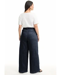 June + Vie Women's Curvie Fit High-Waisted Wide-Leg Utility Jean