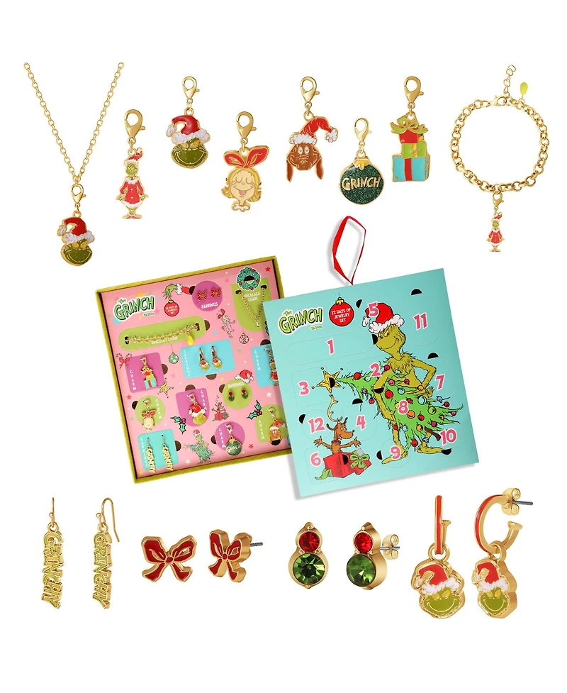 Dr. Seuss Grinch Jewelry Advent Gift Set: Necklace, Bracelet & Charms Mix & Match Christmas Calendar Box Collection