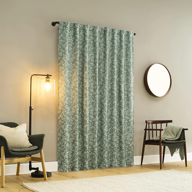 Sun Zero Elmira Foliage Woven Jacquard 100% Blackout Back Tab Curtain Panel Pair