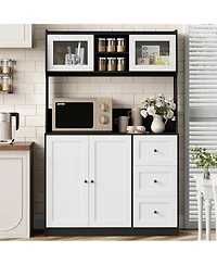 gaomon "22; Kitchen Pantry Cabinet with Microwave Shelf, Freestanding Hutch Cabinet with 3 Drawers and Led Lights, Tall Storage Cabinet with Counterto