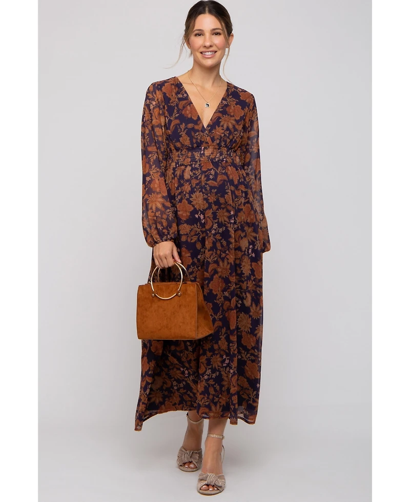 Pinkblush Maternity Navy Floral Long Sleeve V-Neck Maxi Dress