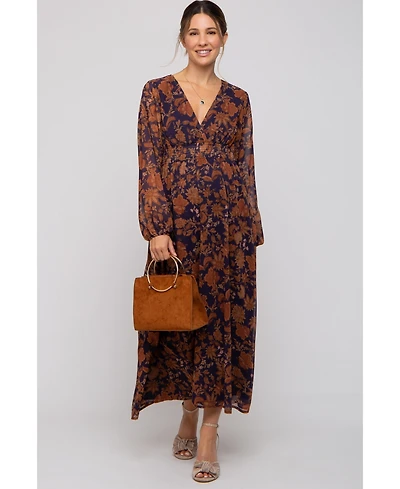 Pinkblush Maternity Navy Floral Long Sleeve V-Neck Maxi Dress