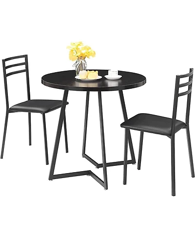 Modern 3-Piece Dining Set with Round Wood-Top Table and 2 Chairs for Kitchen