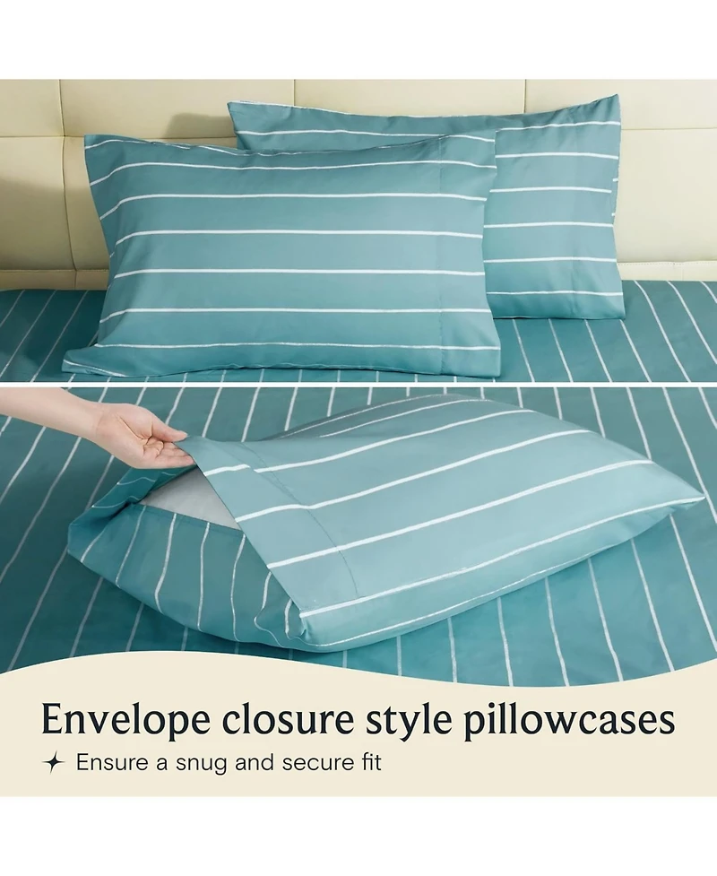 4PC Striped Silky Soft Cooling Deep Pocket Performance Sheet Set 