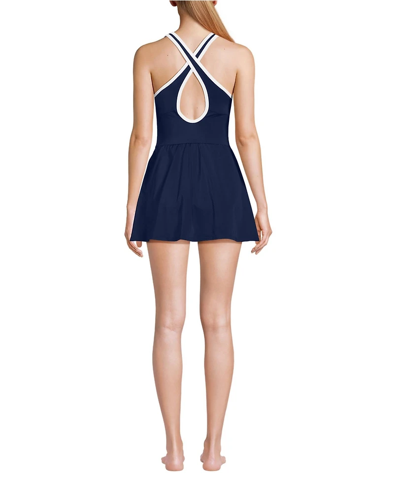 Lands' End Women's Dd-Cup Tugless High Neck Swim Dress Swimsuit