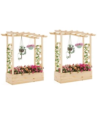 Gymax 2PCS Wooden Raised Garden Bed w/ Trellis & Hanging Roof Planter Box for Garden