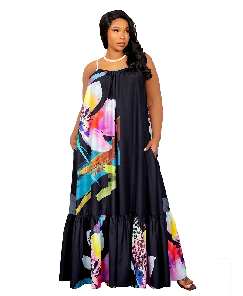 Buxom Couture Women's Floral Voluminous Maxi Dress