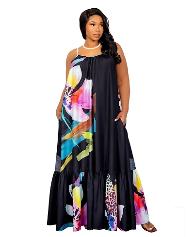 Buxom Couture Women's Floral Voluminous Maxi Dress