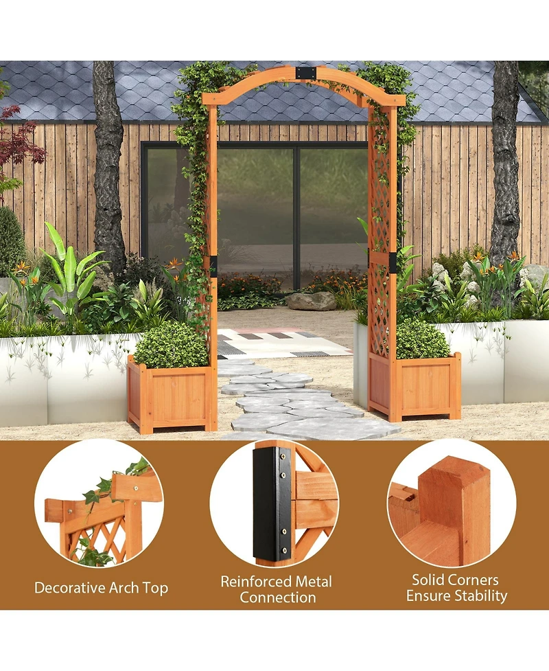 Gymax 79'' Tall Archway Trellis for Climbing Plants Vegetables w/ Planter Boxes