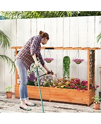 Gymax Raised Garden Bed w/ 2-Sided Trellis & Hanging Roof Fir Wood Planter Box w/ Drainage Holes