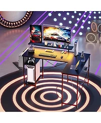 gaomon 54 inch Gaming Desk, Reversible L Shaped Desk, Corner Computer Desk with Monitor Stand, Power Outlets, Led Lights and Storage Shelves for Home
