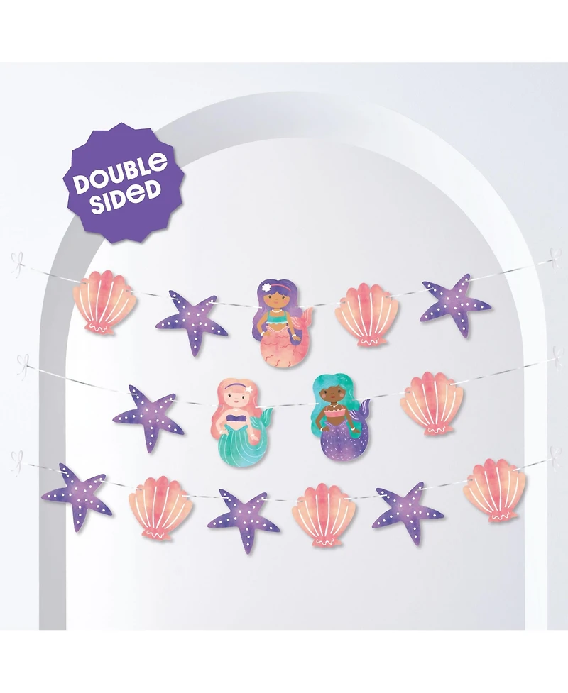 Big Dot of Happiness Mermaid Garland Banner, 30 Feet of Cord, 15 Double-Sided Mermaid-Themed