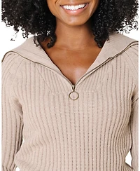 Hope & Henry Women's Organic Raglan Half Zip Sweater